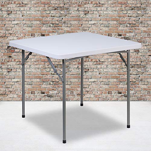 EMMA + OLIVER 2.81-Foot Square Granite White Plastic Card and Game Table | Lightweight, Easy Storage, Event and Banquet Table