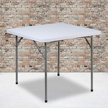 EMMA + OLIVER 2.81-Foot Square Granite White Plastic Card and Game Table | Lightweight, Easy Storage, Event and Banquet Table