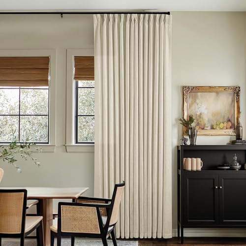 132 Inch Linen Curtains 2 Panels Set Pinch Pleated for Living Room Bedroom Memory Training Shaped Semi Sheer Neutral Beige Tan Flax Burlap Pleat Drapes Hooks Rings Light Filtering Window Curtain - color: Linen, size: 40"W x 132"L (Pack of 2)