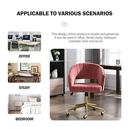 Velvet Home Office & Living Room Desk Chairs with Adjustable Swivel Wheels, Ergonomic Upholstered Office Chair for Bedroom, Vanity Study (Rose) - color: Rose