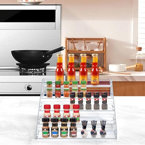 PMMASTO Tiered Spice Rack, Seasoning Organizer, Clear Acrylic Vertical Shelves Can Organizer for Countertop, Cabinet, Pantry, Kitchen Organization and Storage - 5 Tier - size: 5 Tier - inner width 1.93''