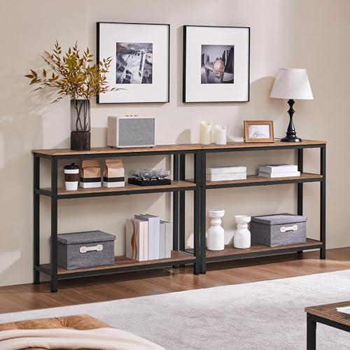 Yaheetech Narrow Console Table with 3 Tier Shelves, Rustic Brown, 39.5" | Sofa Table, Small Entryway Table with Storage Shelves, Behind Couch Table for Living Room, Easy Assembly, Industrial - color: Rustic Brown