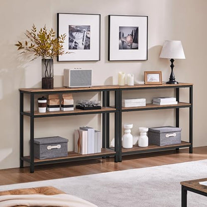 Yaheetech Narrow Console Table with 3 Tier Shelves, Rustic Brown, 39.5" | Sofa Table, Small Entryway Table with Storage Shelves, Behind Couch Table for Living Room, Easy Assembly, Industrial - color: Rustic Brown