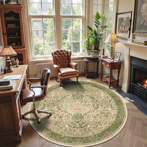 6ft Washable Area Rug Boho Non-Slip Carpet for Living Room Pink Green - color: Pink Green (Larger Pattern), size: 6' (Round)
