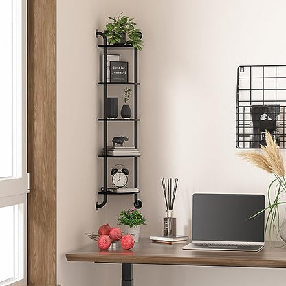 5 Tier Corner Shelf Wall Mount Rustic Industrial Floating Shelves - color: Black