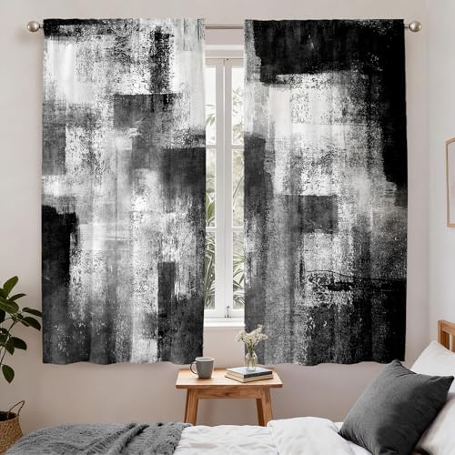 Black Grey Curtains for Living Room,Abstract Curtains 63 Inches Long 2 Panels,Black and White Rust Privacy Curtain with Rod Pocket for Bedroom,Modern Decorative Drapes,W42 x L63 Inch - color: Black and Grey White, size: 42"W x 63"L (Pack of 2)