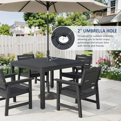 Outdoor Dining Table, Weatherproof 34" Square HIPS Patio Dining Table for 4, with 2" Umbrella Hole, Outdoor Table for Backyard Deck Poolside, Black - size: 34" table