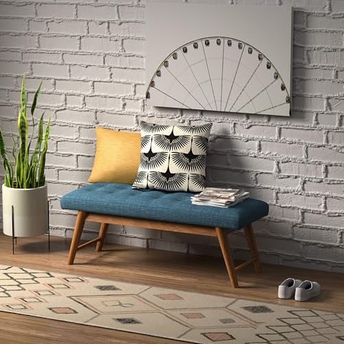 Amazon Basics Modern Haraden Upholstered Button-Tufted Bench, Blue, 16 x 44 x 17 in - color: Blue, style: Americana