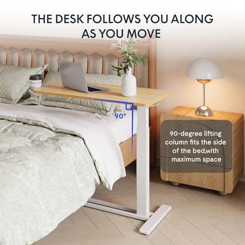 FLEXISPOT 32''Adjustable C Table Gas Spring Mobile Side End Table | Adjustable C table with Wheels, Bedside table for sofa and couch. Laptop Rolling Cart TV Tray, 31.5" W x 17.7" D,Maple - color: Maple, size: 32x18