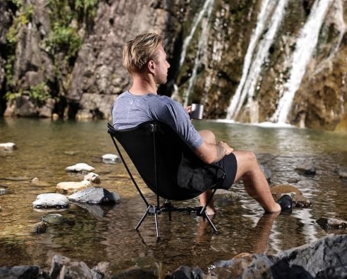 MARCHWAY Lightweight Folding Camping Chair with Spring Lock, Stable Compact Portable for Outdoor Camp, Travel, Beach, Picnic, Festival, Hiking, Backpacking (Lowback Black) - color: Lowback Black