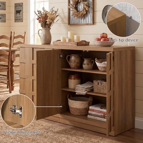VividVibe Sideboard Buffet Cabinet with Storage, 62.6”W Credenza Storage Cabinet, Large Cabinet with 6 Compartments, Console Table for Dining Room, Kitchen, and Living Room, Entryway (Brown Oak) - color: Brown Oak