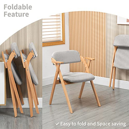 Folding Chairs with Armrest | Wooden Stackable Foldable Dining Chair with Padded Seats Set of 2 Extra for Guests Kitchen Office Wedding Party Gray - color: Gray With Armrest, size: 2PCS