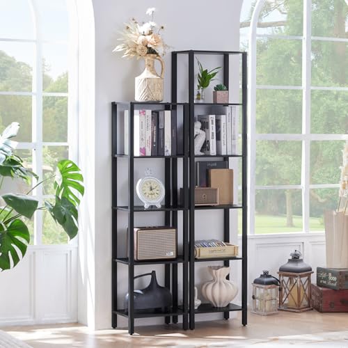 YUFAM 5 Tier Tall Narrow Bookshelf, Skinny Bookcase, Wooden Shelf, Black | 54'' Tall Thin Book Shelf, Skinny Book Shelf for Modern Narrow Industrial Shelf fits Living Room, Office, Bedroom, Kitchen - color: Black, size: 5-Tier