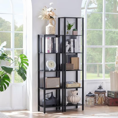 YUFAM 5 Tier Tall Narrow Bookshelf, Skinny Bookcase, Wooden Shelf, Black | 54'' Tall Thin Book Shelf, Skinny Book Shelf for Modern Narrow Industrial Shelf fits Living Room, Office, Bedroom, Kitchen - color: Black, size: 5-Tier