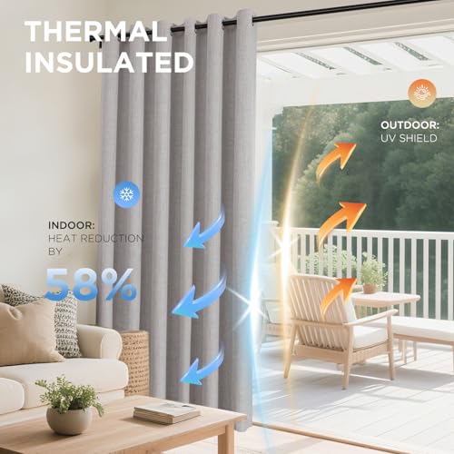 Joydeco Blackout Curtains 108 Inches Long 2 Panels Burg, Room Darkening Curtains for Bedroom, 100% Black Out Textured Thermal Drapes Privacy Protection 2 Panels Set(W52 x L108 Inch, Greyish White) - color: Greyish White, size: 52"W x 108"L (Pack of 2)
