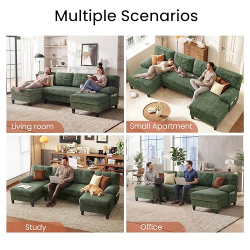 U-Shaped Sectional Couch for Living Room, 112" Sectional Sofa with Chaise | Modern Sofa Deep Seat Couches for Living Room, Apartment, Office, Green - color: Green