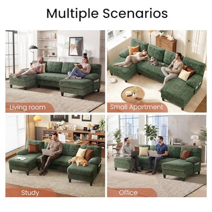 U-Shaped Sectional Couch for Living Room, 112" Sectional Sofa with Chaise | Modern Sofa Deep Seat Couches for Living Room, Apartment, Office, Green - color: Green