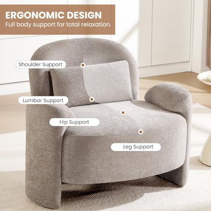 Accent Chair for Living Room, Modern Chenille Fabric Lounge Reading Sofa Chair with Lumbar Pillow, Upholstered Arm Chairs for Bedroom, Office, Light Grey - color: Light Grey