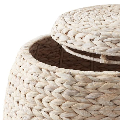 Casafield Round Storage Basket with Lid - Whitewash, Handwoven Water Hyacinth Organizer for Laundry, Blankets, Plants, Bedroom, Living Room, Office - color: Whitewash
