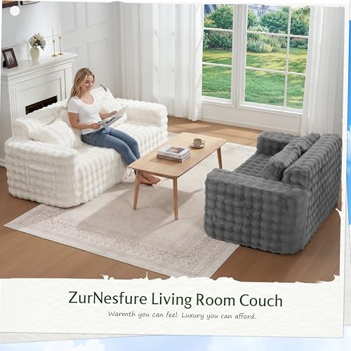 ZurNesfure Sofa Couch 3-Seater Boneless Sofa with Pillow White,3-Seater | No Assembly Need, Modern Couch with deep seat and Washable Cover Cloud Sofa for Living Room Bedroom Apartment - color: Bubble White, size: 3-seater