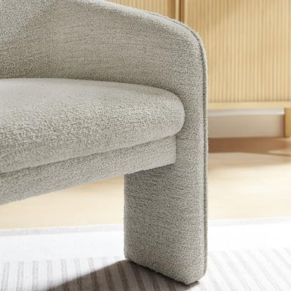 Modway Greer Comfy Barrel Accent Chair with 3 Legs in Parchment Boucle Fabric – Cozy Round Reading Armchair – Mid Century Modern Upholstered Wide Barrel Dining Chair with Curved Back - color: Parchment