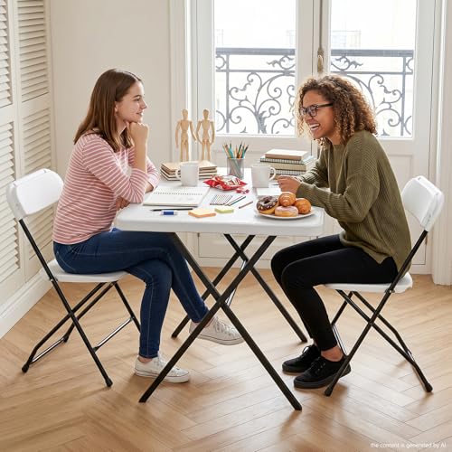 Folding Table Set with 2 Pack Folding Chairs, No Assembly Portable Event Table and Chairs Set, Heavy Duty Foldable Card Table and Chairs for Outdoor, Camping, Patio, Picnic, Dining, Indoor(White) - color: White, size: 27inch-3 Pack