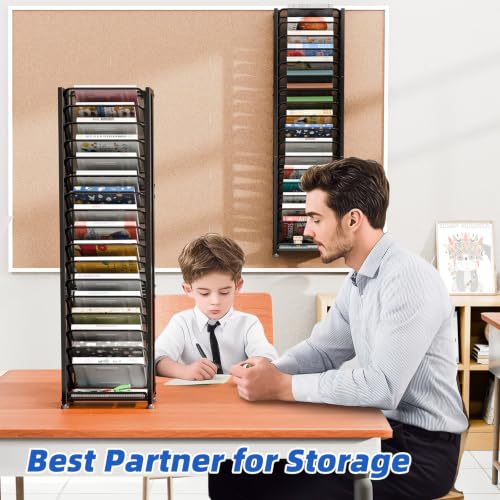 Simple Trending Wall File Organizer, 18-Tier Mesh Hanging Paper Document Folder Holder, Desktop Metal Files Storage Rack for Office and Home, Black