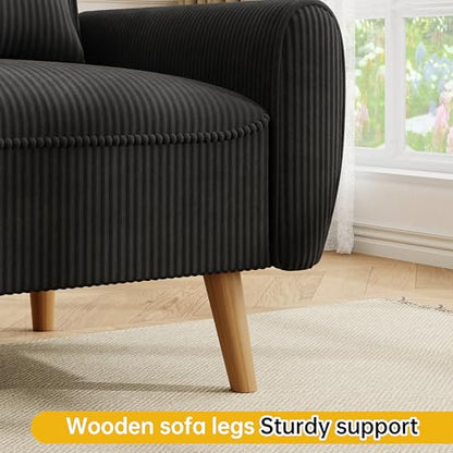 47'' Small Loveseat Sofa, 2 Seat Compact Couch with Tapered Legs, Black Upholstered Furniture, Solid Wood Frame, Comfy Foam Cushion, Easy Assembly for Small Spaces - color: Black