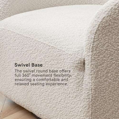 KINWELL 32" Wide Modern Boucle Swivel Barrel Chairs Set of 2, No Assembly Round Upholstered Swivel Accent Armchairs for Living Room, Bedroom (White) - color: White, style: Set of 2