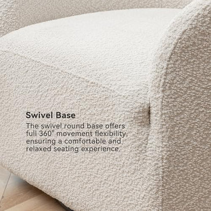 KINWELL 32" Wide Modern Boucle Swivel Barrel Chairs Set of 2, No Assembly Round Upholstered Swivel Accent Armchairs for Living Room, Bedroom (White) - color: White, style: Set of 2