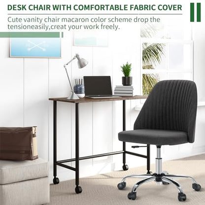 Armless Desk Chair with Comfortable Fabric Cover,Modern Home Office Chairs with Swivel Wheels for Computer Task Chairs Cute Vanity Chairs Adjustable Height for Living Room,Bed Room,Conference Office - color: Dark Grey
