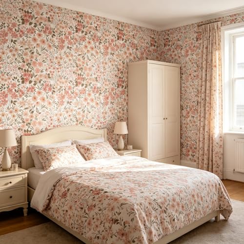 Pink Flowers Peel and Stick self Adhesive Wallpaper Floral - 96''x32'' - color: X13, size: 96"x32"
