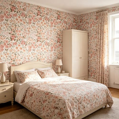 Pink Flowers Peel and Stick self Adhesive Wallpaper Floral - 128''x32'' - color: X13, size: 128"x32"