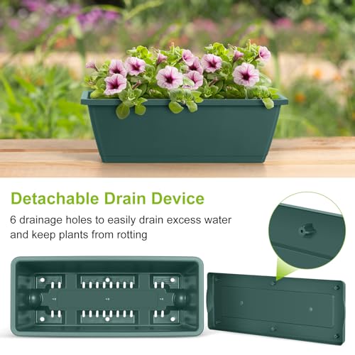 ETELI 6 Pack Deck Railing Planter Boxes Metal Hanging Window Boxes Planters | Green & Black, Indoor Outdoor, with Adjustable Hanging Brackets and Drainage Tray, for Patio Lawn - color: Green & Black