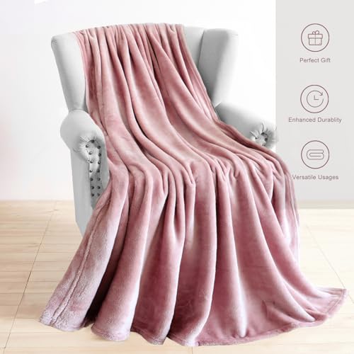 TASTHROW Pink Throw Blanket 50x60 Inches | Soft Plush Cozy Fleece Flannel Throw Blanket, Lightweight Warm Throws for Bed, Couch, Bedroom and Living Room, All Seasons - color: Pink, size: 50"x60"