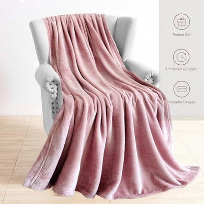 TASTHROW Pink Throw Blanket 50x60 Inches | Soft Plush Cozy Fleece Flannel Throw Blanket, Lightweight Warm Throws for Bed, Couch, Bedroom and Living Room, All Seasons - color: Pink, size: 50"x60"