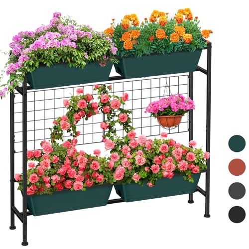 Vertical Raised Garden Beds 32.4" Tall Planter Raised Beds Boxes Patio Herb Garden Planter Outdoor with Metal Fences Legs for Small Climbing Plant Gardening Vegetables Patio Balcony Porch, Green - color: Green