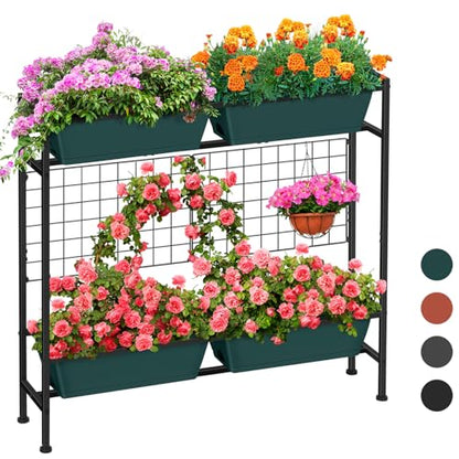 Vertical Raised Garden Beds 32.4" Tall Planter Raised Beds Boxes Patio Herb Garden Planter Outdoor with Metal Fences Legs for Small Climbing Plant Gardening Vegetables Patio Balcony Porch, Green - color: Green