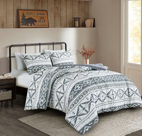Chezmoi Collection Zella 2-Piece Southwestern Geometric Motif Comforter Set - Multicolor Gray White Light Brown Printed Washed Microfiber Bedding, Twin - color: Gray White Light Brown Geometric, size: Twin