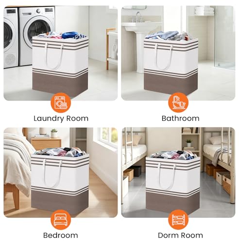 TranquilRelax 3-Pack Laundry Basket, Laundry Hamper, Khaki-100L | Freestanding＆Water-Resistant Laundry Hamper, Collapsible Tall Clothes Hamper with Carry Handles for Clothes, Laundry Basket - color: Khaki, size: 100L