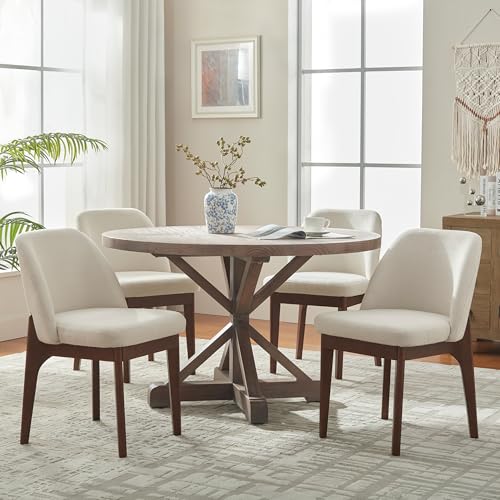 VKNOW Upholstered Wooden Dining Chairs Set of 4 with Modern Fabric, Beige | Modern Dining Room Chairs with Wood Legs, Kitchen Chairs for Restaurant, Living Room, No Wobble - color: Beige-brown Leg, size: 4 PCS