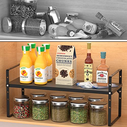 Expandable Cabinet Shelf Organizer, Stackable Kitchen Pantry Counter Storage, Adjustable Closet Cupboard Stand Rack Risers Spice Organization 80LBS Heavy Duty Black Large 1 Pack - color: Black Large
