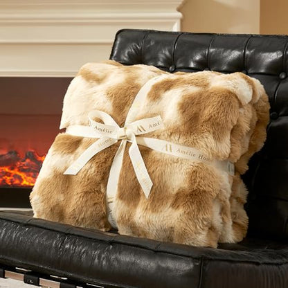 Faux Fur Throw Blanket, Ultra Soft Fuzzy Plush Bubble Blanket for Couch, Bed & Living Room, 60"x80", Tie-dye Khaki - color: Tie-dye Khaki, size: 60" x 80"