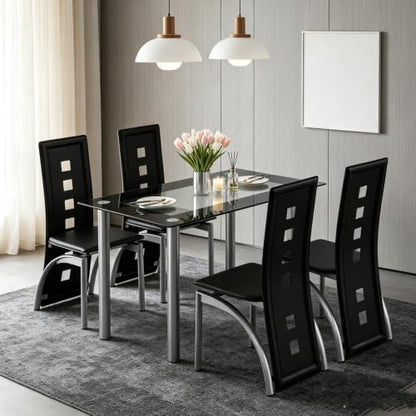 5-Piece Dining Table Set for 4, Table with 4 High Back Chairs, Sliver - color: Sliver, size: Table & Chairs