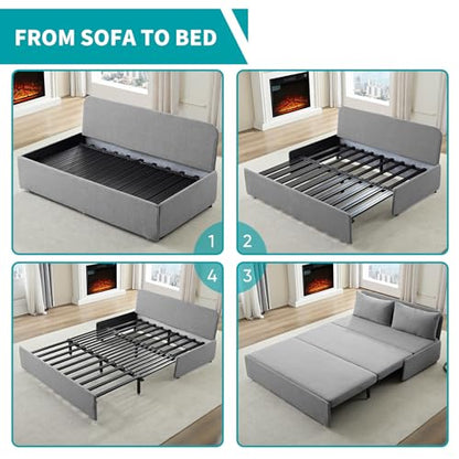 BALUS 64" W Queen Size Pull Out Sleeper Sofa Bed Pull Out Couch -Light Grey | 2 in 1 Convertible Bed, Linen Loveseat Sofa, with Pillow and Tri-fold Mattress,Loft Sofa for Small Space - color: Light Grey, size: Queen