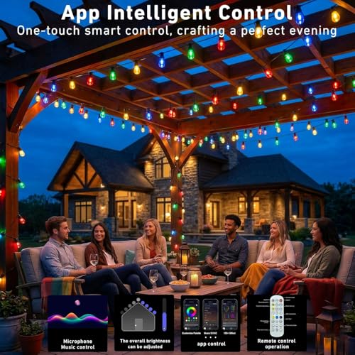 Outdoor String Lights,400FT Smart RGB+IC Patio Lights with Shatterproof LED Bulbs ,Outside Light Dimmable Patio for Decor DIY IP67 Waterproof ,Courtyard, garden,Holiday,LED lights more Scene Modes - size: 400FT