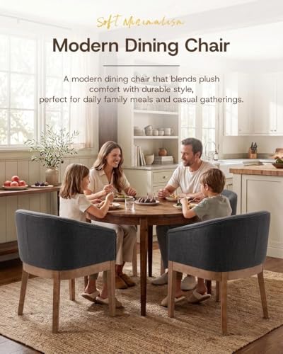 HNY Barrel Dining Chairs Set of 2, Mid Century Modern Upholstered Dining Chairs with Arms, Linen Kitchen & Dining Room Chairs, Solid Wood Frame Accent Chairs for Kitchen, Apartment, Charcoal Black - color: Charcoal,natural Lges, size: 2 Chairs