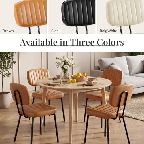 Dining Chairs Set of 2, PU Leather Upholstered Kitchen Chairs | Metal Legs, Mid Century Shell Style Backrest for Dining Living Room, Brown - color: Brown, size: Set of 2