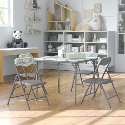 Flash Furniture Mindy Kids 5-Piece Folding Table and Chair Set, Printed | Daycare and Classroom, Children's Activity Table, Portable - color: Printed, size: 5 Piece Set