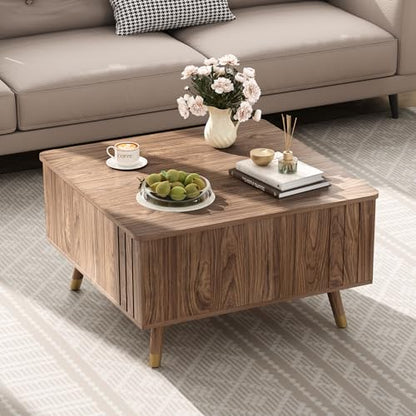 SULIVES Lift Top Coffee Table with Storage,Square Coffee Table with Lifting Top,Modern Center Table with Solid Wood Legs,Small Coffee Tables for Living Room,Walnut - color: Walnut_square